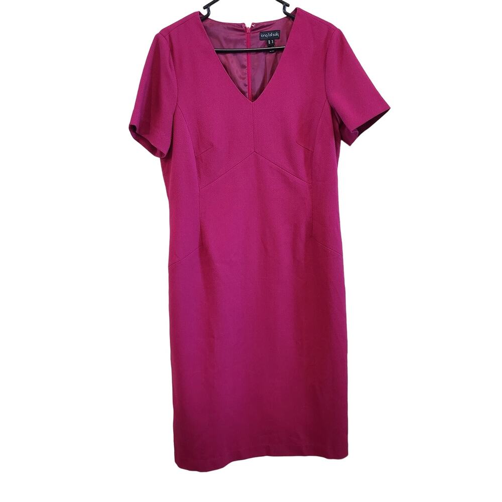 Long Tall Sally Fushia Pink Short Sleeve V Neck Sheath Dress Size 10 Tall